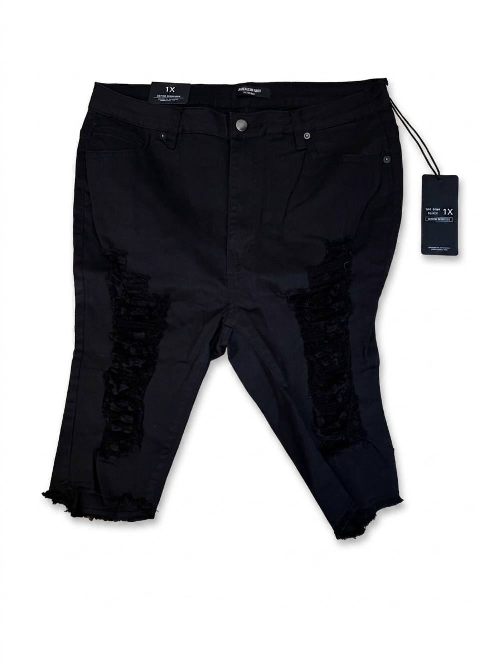 American Bazi Black Distressed Denim Bermuda Shorts - Picture 5 of 6
